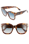 Tom Ford Beatrix 52mm Sunglasses In Blonde Havana/ Gradient Blue