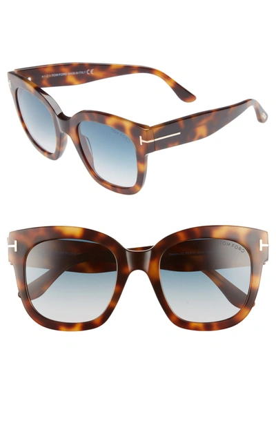 Tom Ford Beatrix 52mm Sunglasses In Blonde Havana/ Gradient Blue