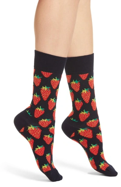 Happy Socks Strawberry Crew Socks In Blue