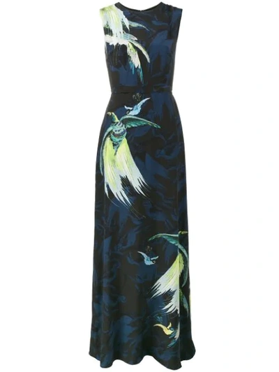 Erdem Bird Printed Evening Dress In Blue