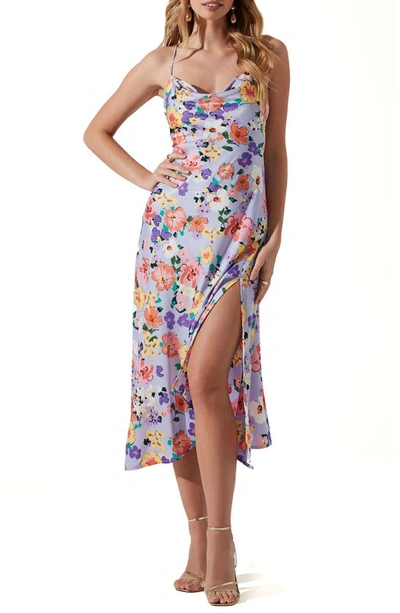 Astr The Label Floral Strappy Cowl Neck Slip Dress In Periwinkle