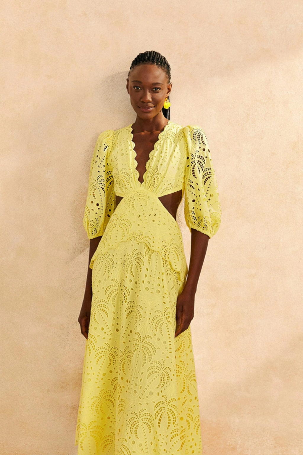 farm rio yellow dress Delicate Fruit Garden Smocked Maxi – Ruffles at neckline Farm Rio Cotton Eyelet Midi