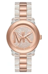 Michael Kors Women's Runway Quartz Three-hand Clear Castor Oil And Rose Gold-tone Stainless Steel Watch 38mm