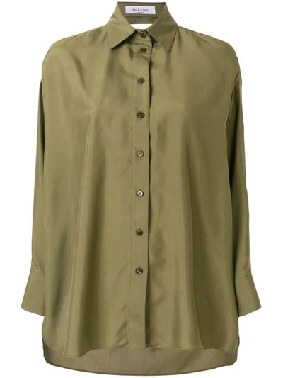 Valentino Back Yoke Cutout Silk Shirt In Green