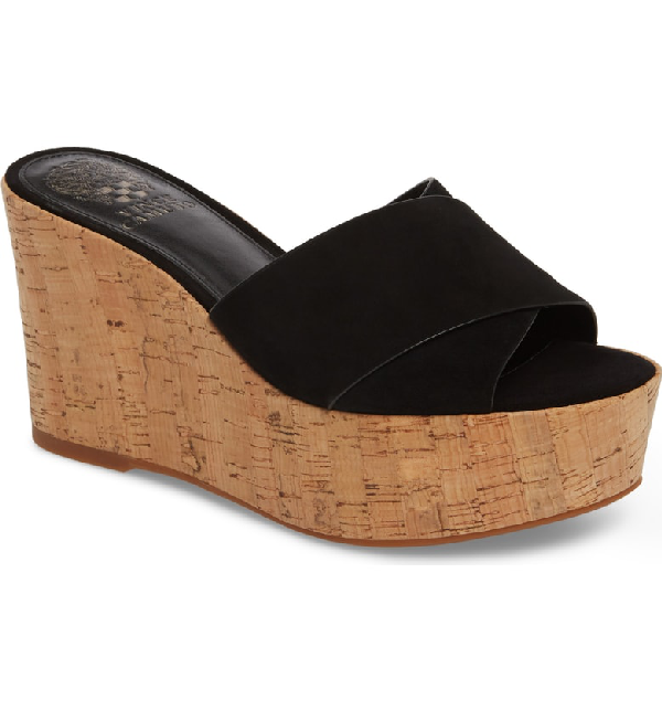 Vince Camuto Women's Kessina Leather & Cork Platform Wedge Slide ...