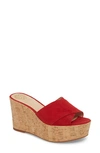 Vince Camuto Kessina Platform Wedge Mule In Cherry Red Suede