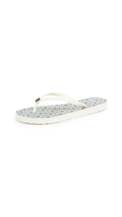 Tory Burch Thin Flip Flops In Perfect Ivory/octagon Square