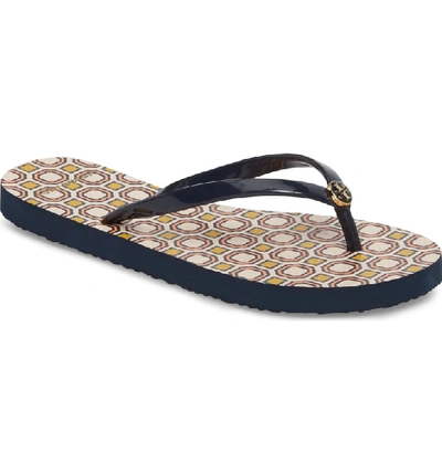 Tory Burch Women's Thin Flip-flops In Tory Navy/ Octagon Square
