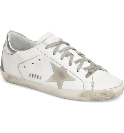 Golden Goose Distressed Leather Low-top Sneakers, White/silver In White/ Silver