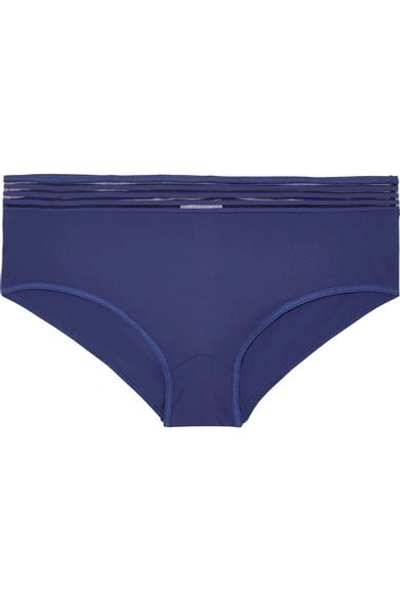 Hanro Cara Mesh-trimmed Stretch-piqué Briefs In Violet Blue