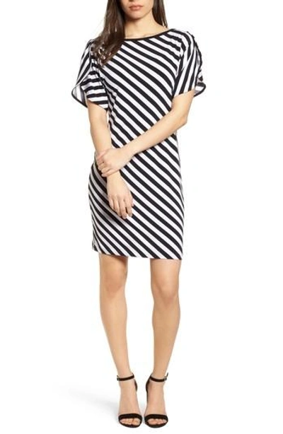 Michael Michael Kors Tulip Sleeve Stripe Dress In Black/ White