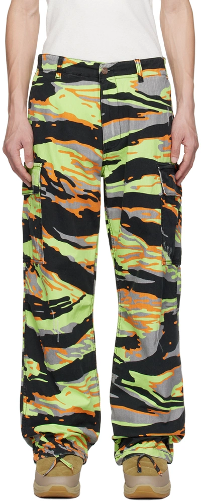 Erl Printed Cotton Cargo Trousers In Multicolor
