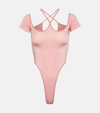 Knwls Halterneck Mesh Bodysuit In Pink