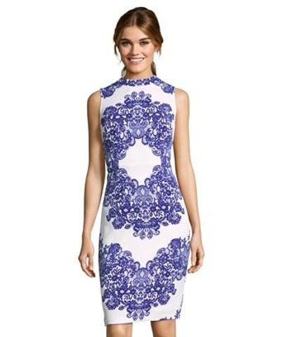 Adrianna Papell Lace Print Sheath Dress In Ivory/ Ultra Blue