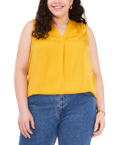 Vince Camuto Plus Size V-neck Sleeveless Blouse In Mosaic Mustard