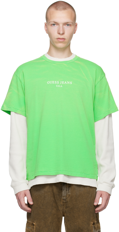 Guess Usa Logo-print Cotton-jersey T-shirt In Green