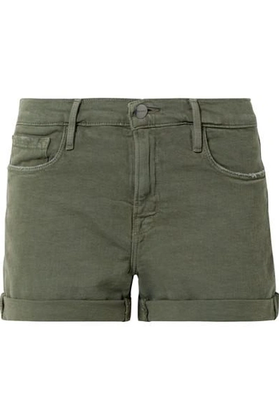 Frame Le Cutoff Denim Shorts In Army Green