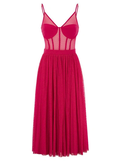 Elisabetta Franchi Tulle Bustier Dress In Fuchsia