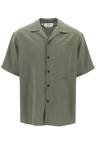 Msgm Short-sleeved Viscose Shirt In Khaki