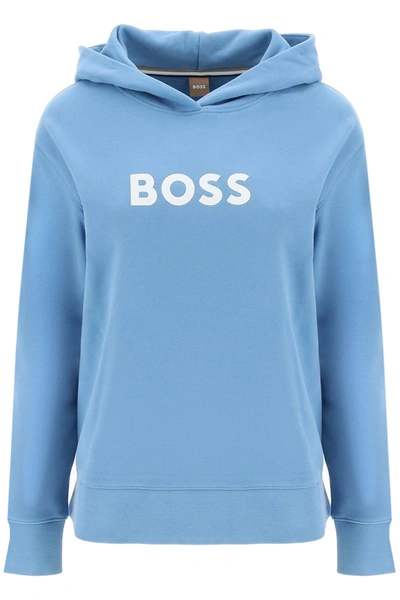 Hugo Boss Logo Printed Hoodie In Light Blue