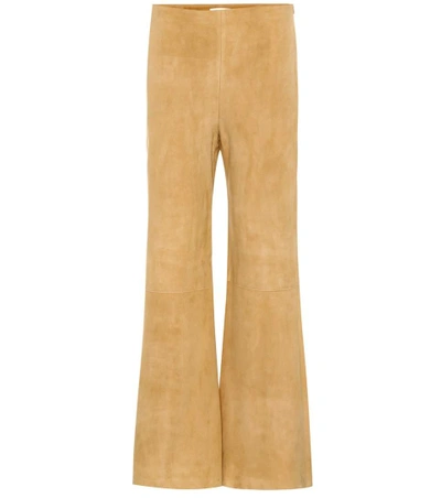 The Row Flared Suede Trousers In Beige