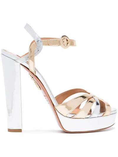 Aquazzura Metallic Love Affair Plateau 130 Leather Sandals