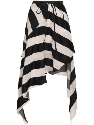 Marques' Almeida Asymmetric Striped Cotton And Silk-blend Gauze Midi Skirt In Black