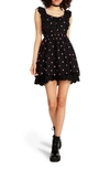 Betsey Johnson Embroidered Daisy Cap Sleeve Dress In Black/ Pink