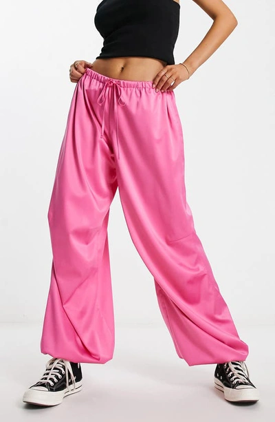 Asos Design Satin Parachute Pants In Pink