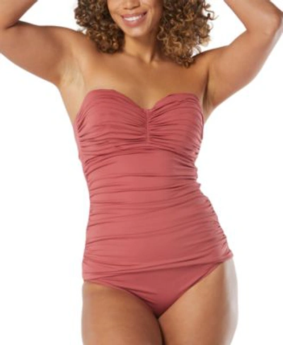 Coco Reef Womens Charisma Bra Sized Pleated Tankini Top High Waist Bikini Bottoms Women's Swimsuit In Coral