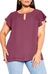 City Chic Trendy Plus Size Sweet Waterfall Short Sleeve Top In Roseberry