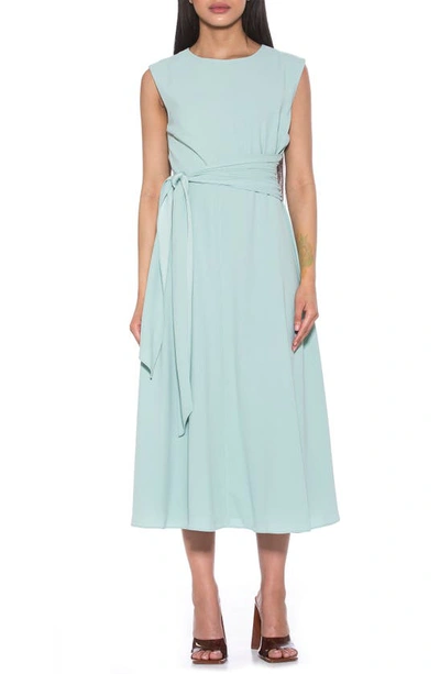 Alexia Admor Paris Sleeveless Asymmetric Tie Midi Dress In Green