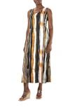 Nina Leonard Stripe Print Maxi Dress In Cognac Multi