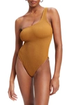 Good American Always Fits One-shoulder One-piece Swimsuit In Bronze Brown001