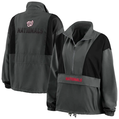 Wear By Erin Andrews Charcoal Washington Nationals Packable Half-zip Jacket