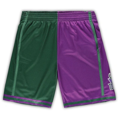 Mitchell & Ness Green/purple Milwaukee Bucks Big & Tall Hardwood Classics Split Swingman Shorts