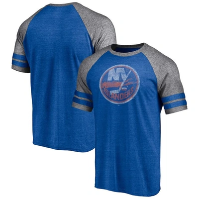 Fanatics Branded Heather Royal New York Islanders Two-stripe Raglan Tri-blend T-shirt