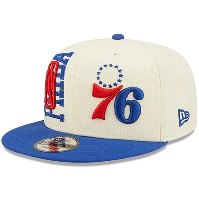 New Era Cream/royal Philadelphia 76ers 2022 Nba Draft 9fifty Snapback Adjustable Hat In White/blue