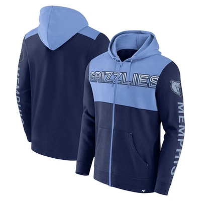 Fanatics Branded Navy/light Blue Memphis Grizzlies Skyhook Colorblock Full-zip Hoodie In Navy,light Blue