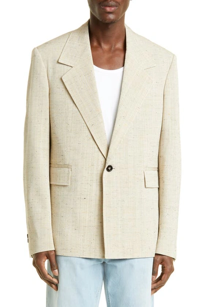 Bottega Veneta Silk & Viscose Shantung Sport Coat In Chalk/ Yellow/ Thunder