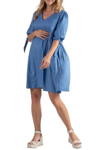 Cache Coeur Amy Maternity/nursing Babydoll Dress In Ice Blue