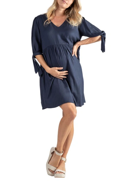 Cache Coeur Amy Maternity/nursing Babydoll Dress In Marine