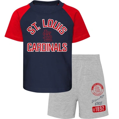 Outerstuff Kids' Preschool St. Louis Cardinals Navy/heather Gray Groundout Baller Raglan T-shirt & Shorts Set