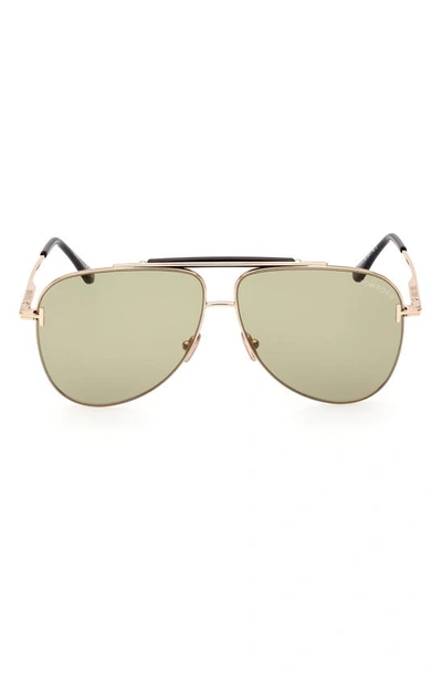 Tom Ford 60mm Pilot Sunglasses In Rose Gold Green