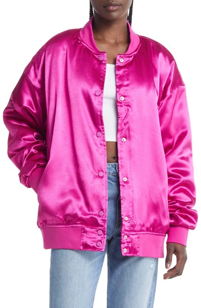 Azalea Wang Oversize Satin Bomber Jacket In Pink