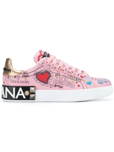 Dolce & Gabbana Portofino Mural Print Sneakers In Pink