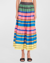 Staud Sea Leaf Print Maxi Skirt In Formentera Stripe