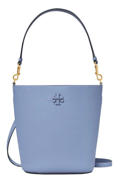 Tory Burch Mcgraw Leather Bucket Bag In Bluewood/gold