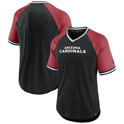 Fanatics Branded Black/cardinal Arizona Cardinals Second Wind Raglan V-neck T-shirt In Black,cardinal