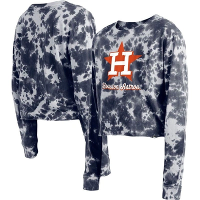 New Era Navy Houston Astros Tie-dye Cropped Long Sleeve T-shirt